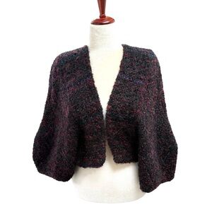 Vintage Marled Knit Cocoon Cardigan Shrug Batwing Oversized Plum Red Multi Cozy